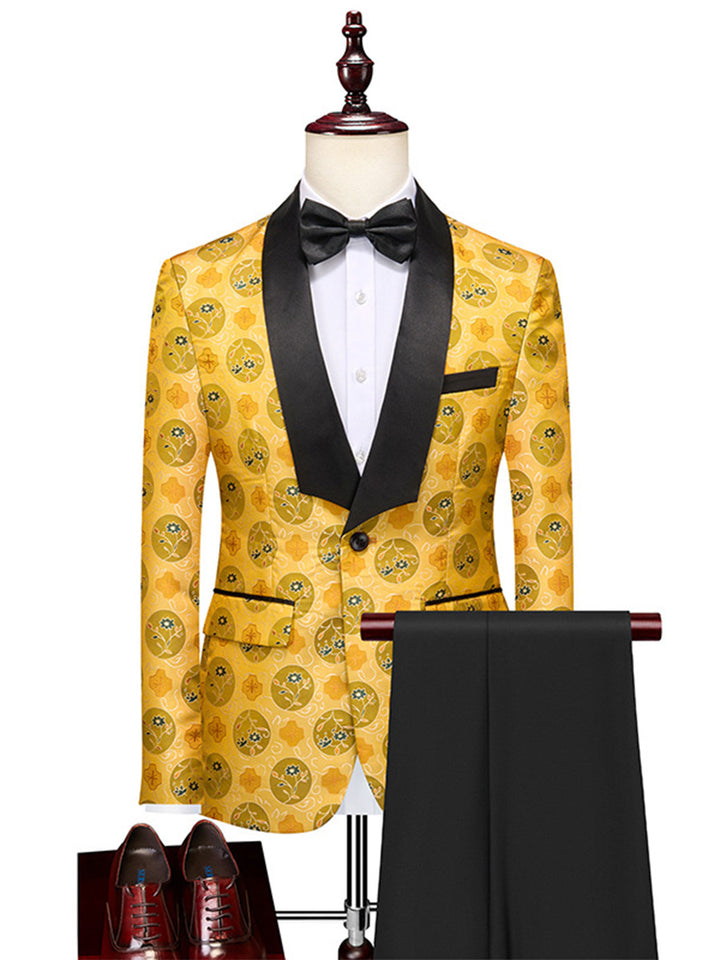 Tailored Fit Shawl Lapel Single Breasted One-Button Embroidery 2 Piece Men&