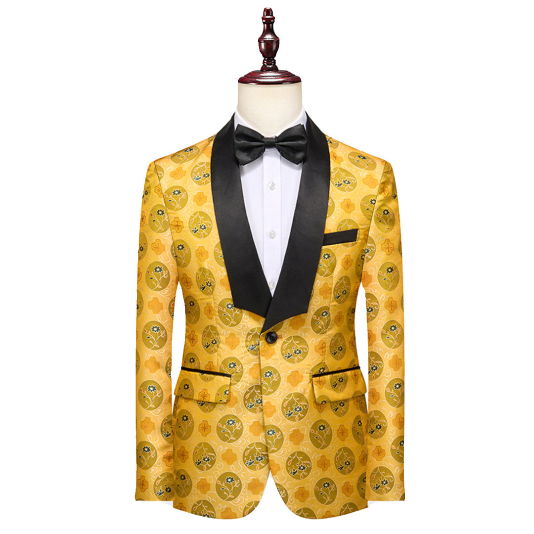 Tailored Fit Shawl Lapel Single Breasted One-Button Embroidery 2 Piece Men&