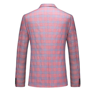 Tailored Fit Notched Lapel Single Breasted One-Button Grid 3 Piece Men's Party Suits