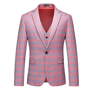Tailored Fit Notched Lapel Single Breasted One-Button Grid 3 Piece Men's Party Suits