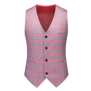Tailored Fit Notched Lapel Single Breasted One-Button Grid 3 Piece Men's Party Suits