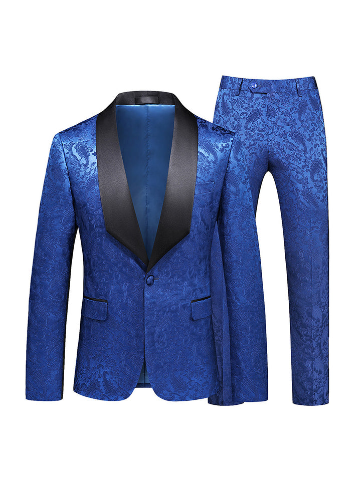 Tailored Fit Shawl Lapel Single Breasted One-Button Jacquard 2 Piece Men&