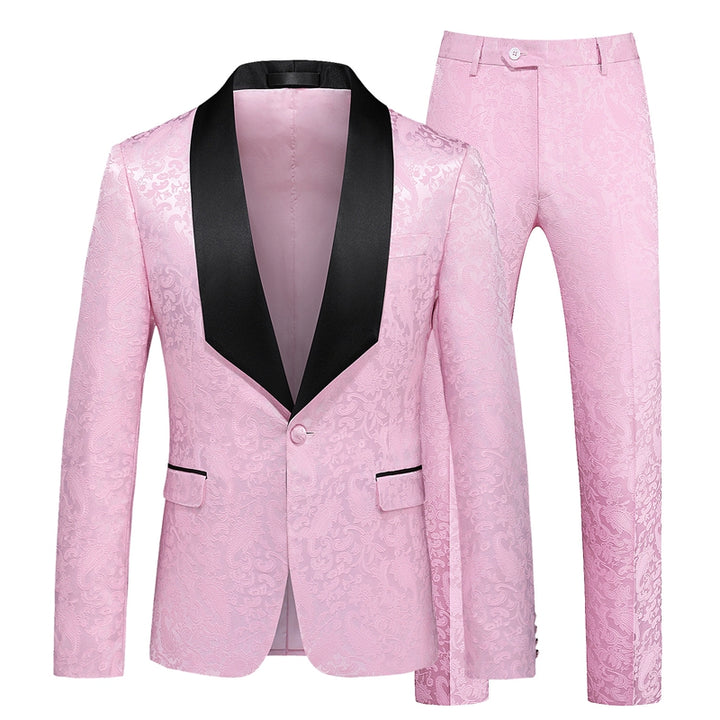 Tailored Fit Shawl Lapel Single Breasted One-Button Jacquard 2 Piece Men&