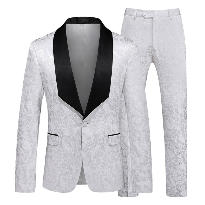 Tailored Fit Shawl Lapel Single Breasted One-Button Jacquard 2 Piece Men&