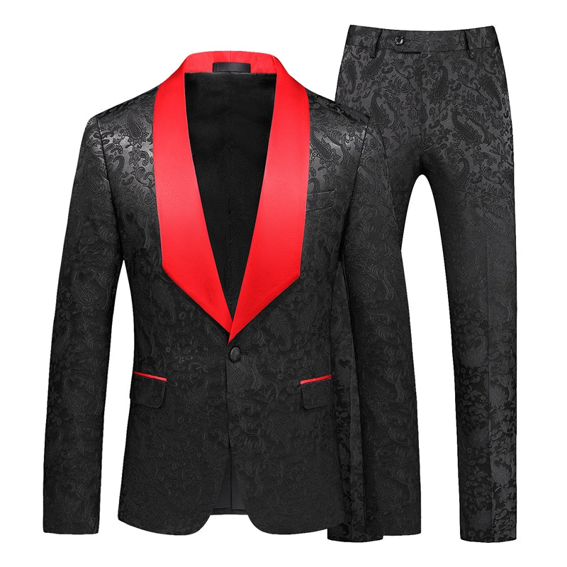 Tailored Fit Shawl Lapel Single Breasted One-Button Jacquard 2 Piece Men&