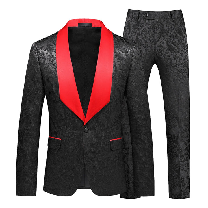 Tailored Fit Shawl Lapel Single Breasted One-Button Jacquard 2 Piece Men&