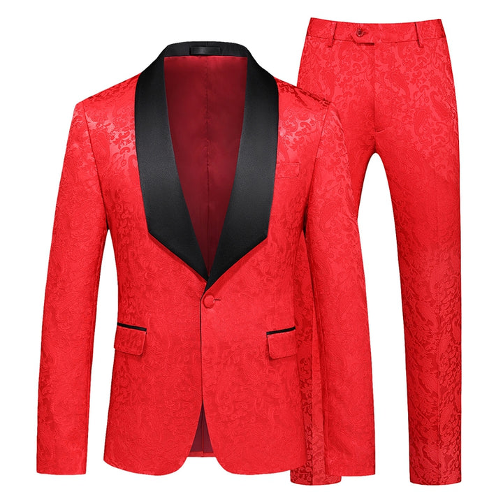Tailored Fit Shawl Lapel Single Breasted One-Button Jacquard 2 Piece Men&