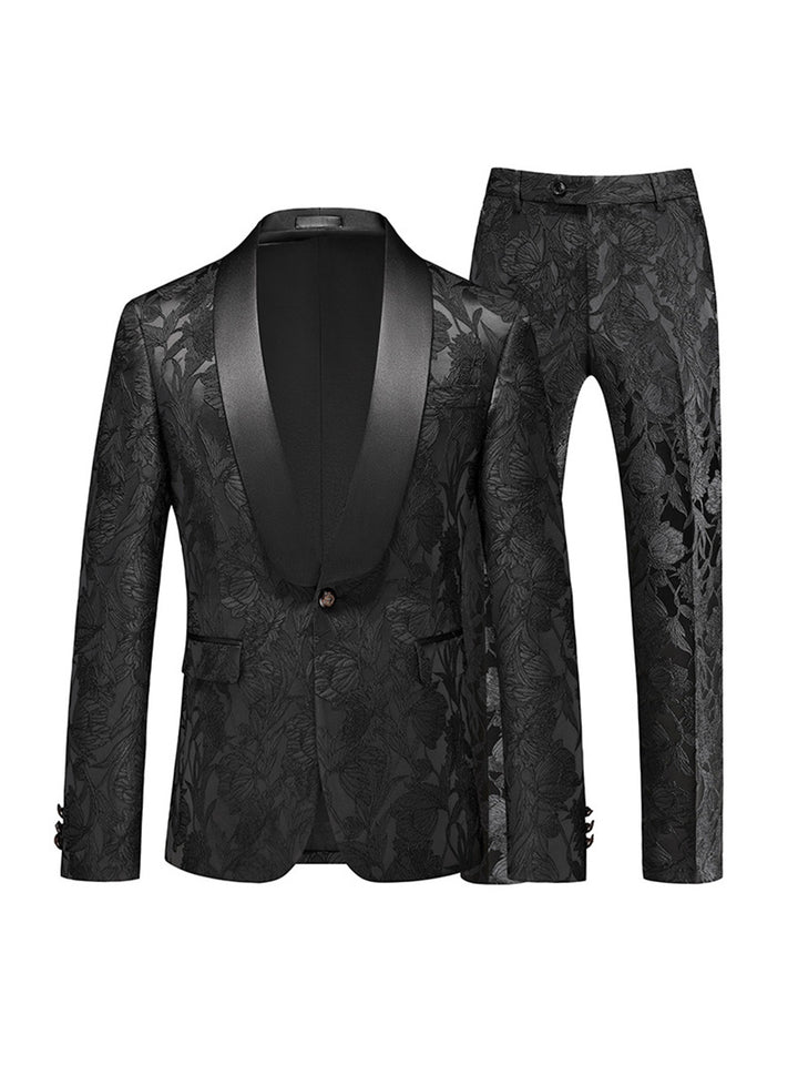 Tailored Fit Shawl Lapel Single Breasted One-Button Jacquard 2 Piece Men&