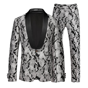 Tailored Fit Shawl Lapel Single Breasted One-Button Jacquard 2 Piece Men's Party Suits
