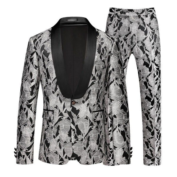 Tailored Fit Shawl Lapel Single Breasted One-Button Jacquard 2 Piece Men's Party Suits