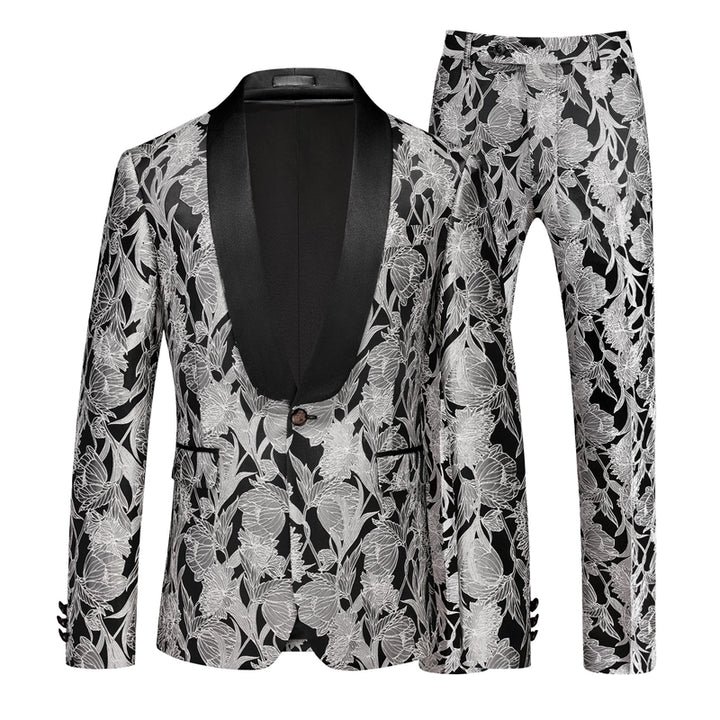 Tailored Fit Shawl Lapel Single Breasted One-Button Jacquard 2 Piece Men&
