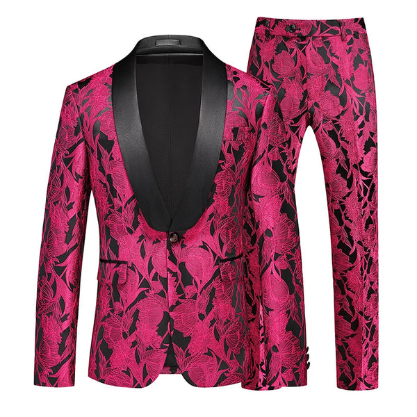Tailored Fit Shawl Lapel Single Breasted One-Button Jacquard 2 Piece Men's Party Suits