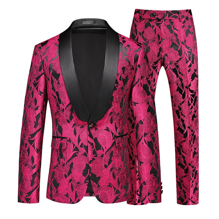 Tailored Fit Shawl Lapel Single Breasted One-Button Jacquard 2 Piece Men&