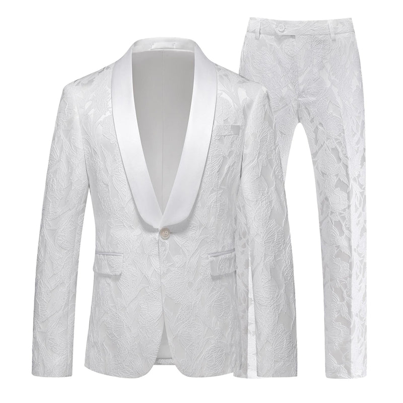 Tailored Fit Shawl Lapel Single Breasted One-Button Jacquard 2 Piece Men&
