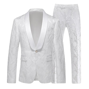 Tailored Fit Shawl Lapel Single Breasted One-Button Jacquard 2 Piece Men's Party Suits