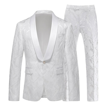 Tailored Fit Shawl Lapel Single Breasted One-Button Jacquard 2 Piece Men's Party Suits