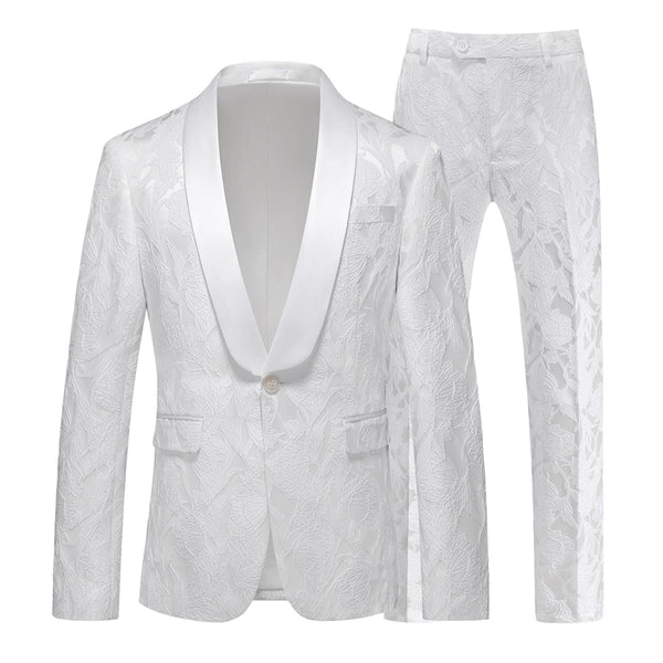Tailored Fit Shawl Lapel Single Breasted One-Button Jacquard 2 Piece Men's Party Suits