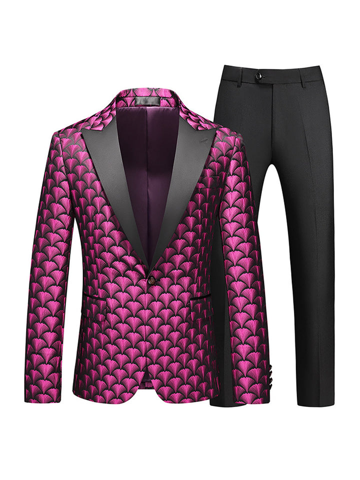 Tailored Fit Peaked Lapel Single Breasted One-Button Embroidery 2 Piece Men&