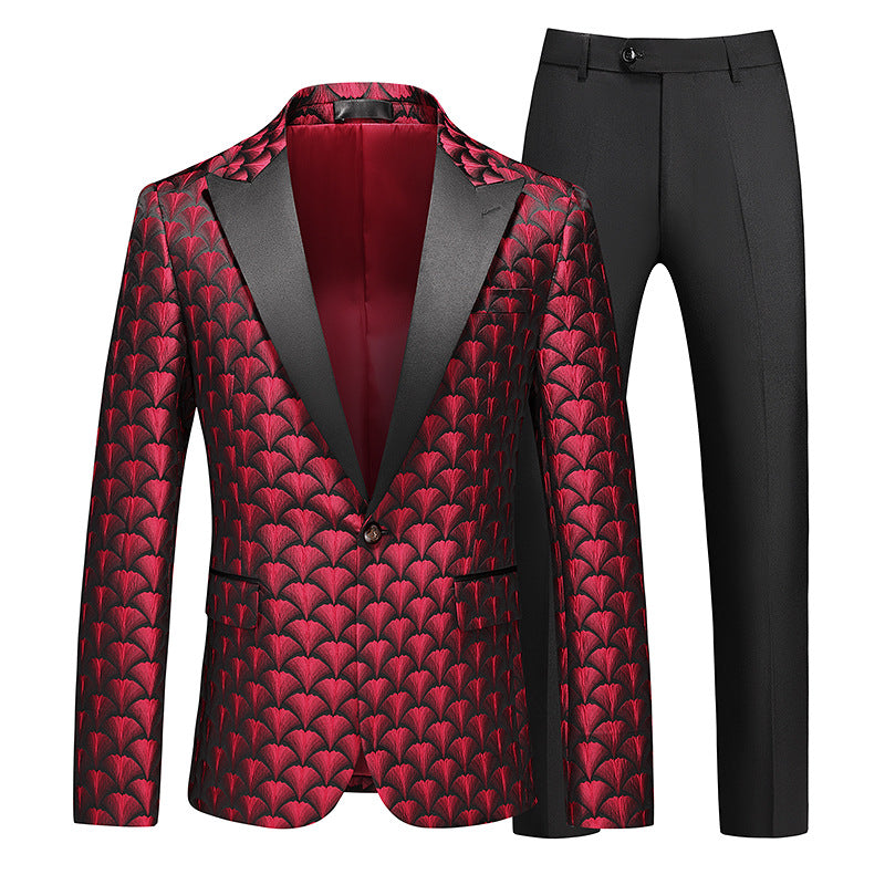 Tailored Fit Peaked Lapel Single Breasted One-Button Embroidery 2 Piece Men&