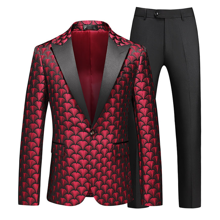 Tailored Fit Peaked Lapel Single Breasted One-Button Embroidery 2 Piece Men&