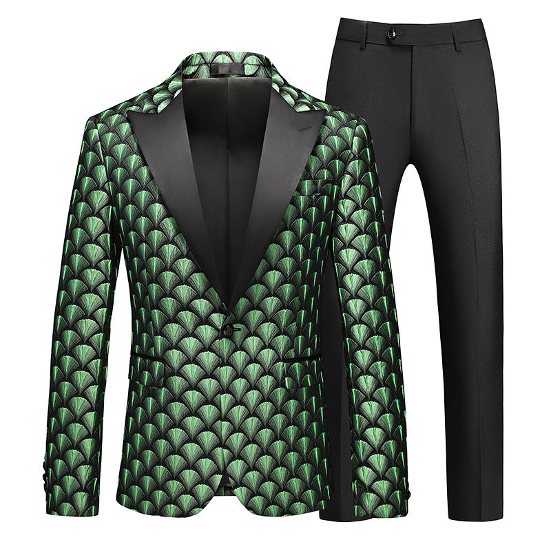 Tailored Fit Peaked Lapel Single Breasted One-Button Embroidery 2 Piece Men&
