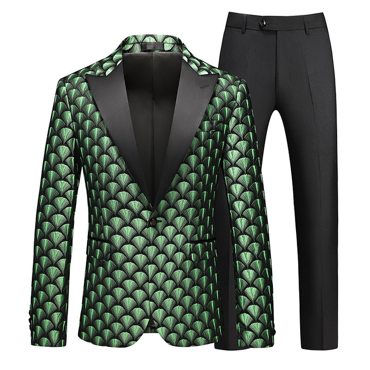 Tailored Fit Peaked Lapel Single Breasted One-Button Embroidery 2 Piece Men&