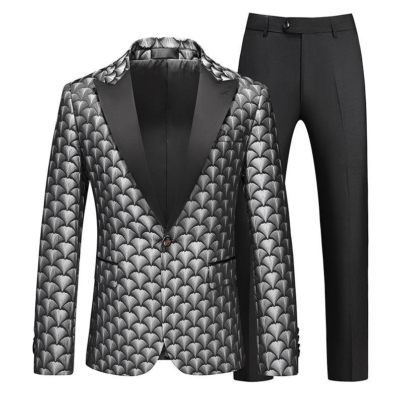 Tailored Fit Peaked Lapel Single Breasted One-Button Embroidery 2 Piece Men&