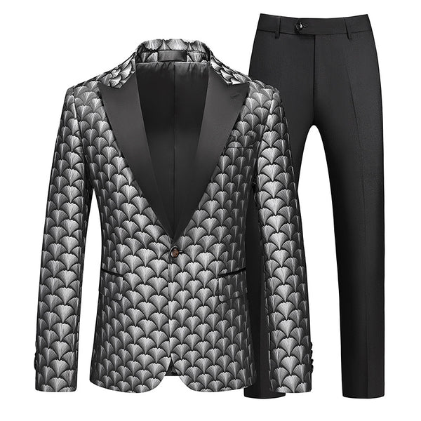 Tailored Fit Peaked Lapel Single Breasted One-Button Embroidery 2 Piece Men's Party Suits