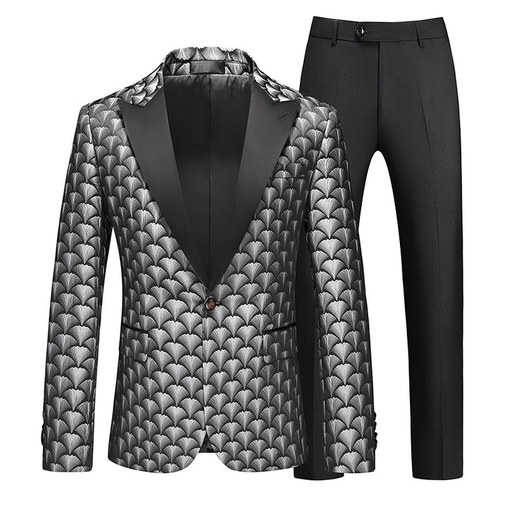 Tailored Fit Peaked Lapel Single Breasted One-Button Embroidery 2 Piece Men&
