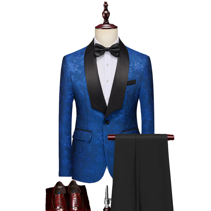 Tailored Fit Shawl Lapel Single Breasted One-Button Floral 2 Piece Men&