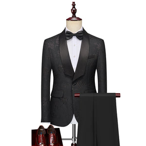 Tailored Fit Shawl Lapel Single Breasted One-Button Floral 2 Piece Men's Party Suits