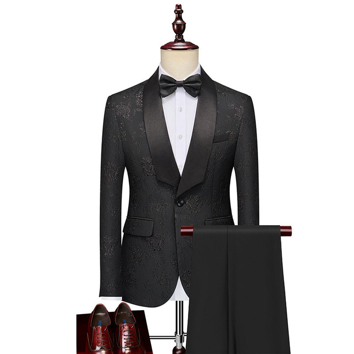 Tailored Fit Shawl Lapel Single Breasted One-Button Floral 2 Piece Men&