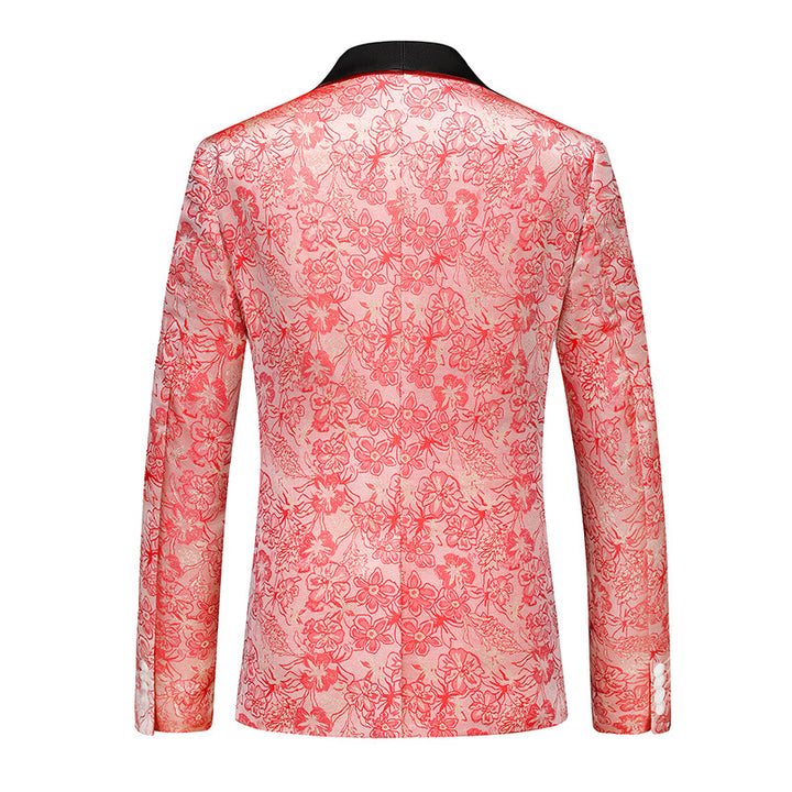 Tailored Fit Shawl Lapel Single Breasted One-Button Floral 3 Piece Men&