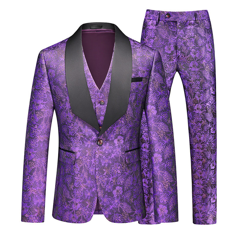 Tailored Fit Shawl Lapel Single Breasted One-Button Floral 3 Piece Men&