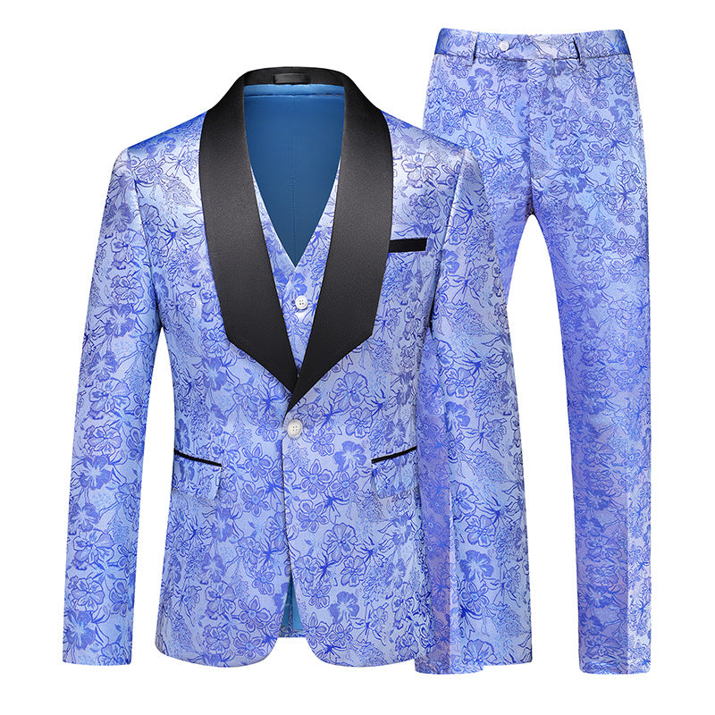 Tailored Fit Shawl Lapel Single Breasted One-Button Floral 3 Piece Men&