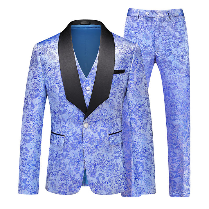 Tailored Fit Shawl Lapel Single Breasted One-Button Floral 3 Piece Men&