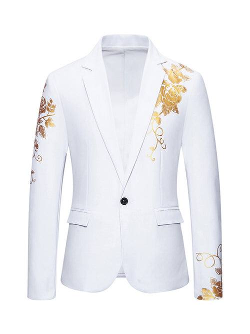 Tailored Fit Notched Lapel Single Breasted One-Button Floral Printed Men's Party Jacket