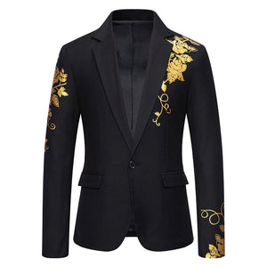 Tailored Fit Notched Lapel Single Breasted One-Button Floral Printed Men's Party Jacket