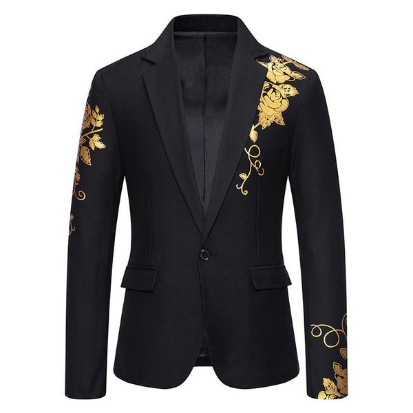 Tailored Fit Notched Lapel Single Breasted One-Button Floral Printed Men's Party Jacket