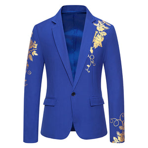 Tailored Fit Notched Lapel Single Breasted One-Button Floral Printed Men's Party Jacket