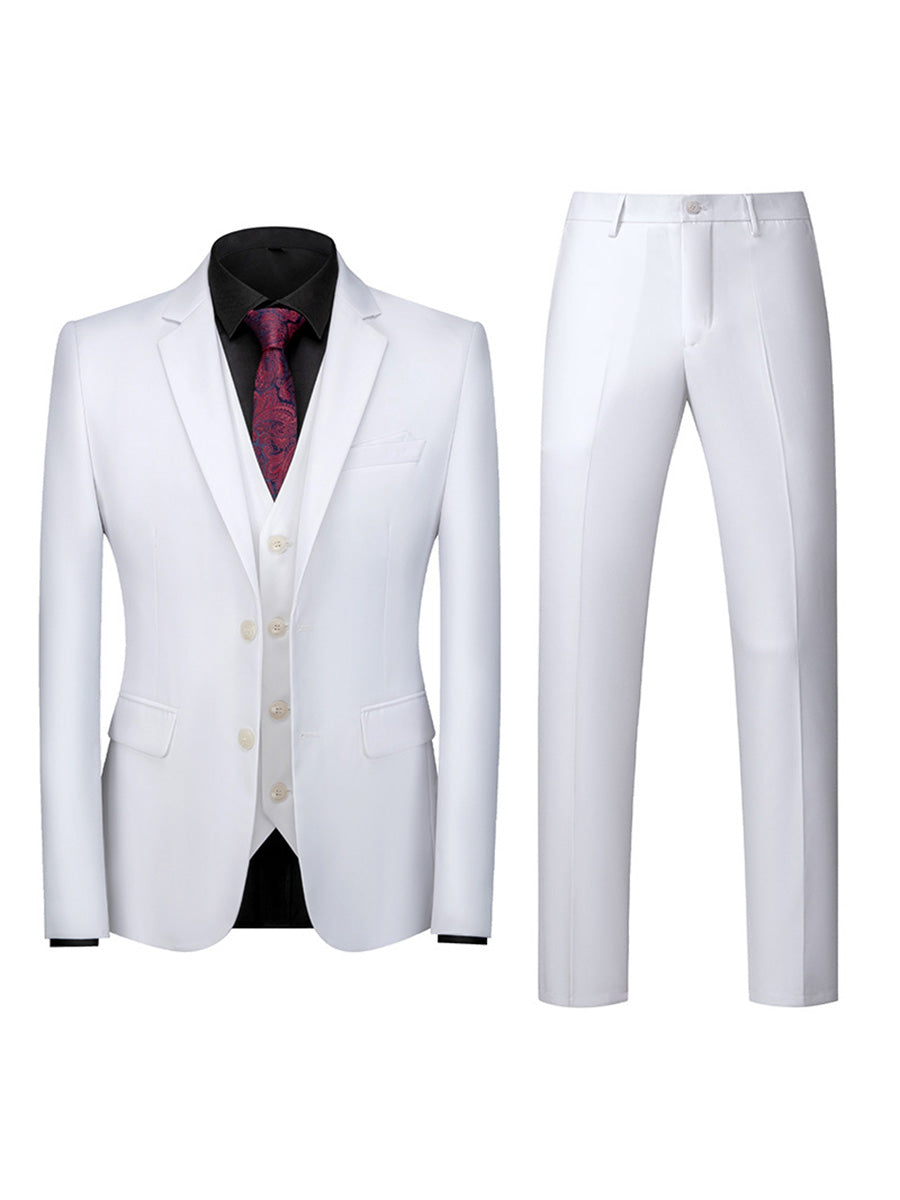 Tailored Fit Notched Lapel Single Breasted Two-Buttons 3 Piece Men&