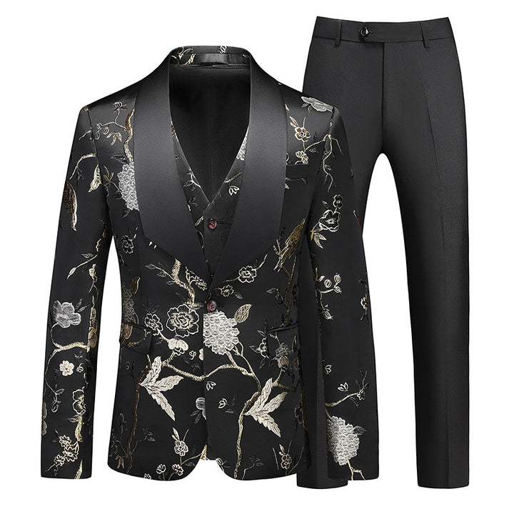 Tailored Fit Shawl Lapel Single Breasted One-Button Embroidery 3 Piece Men&