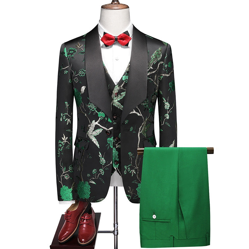 Tailored Fit Shawl Lapel Single Breasted One-Button Embroidery 3 Piece Men&