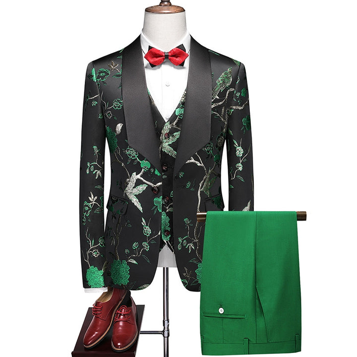 Tailored Fit Shawl Lapel Single Breasted One-Button Embroidery 3 Piece Men&