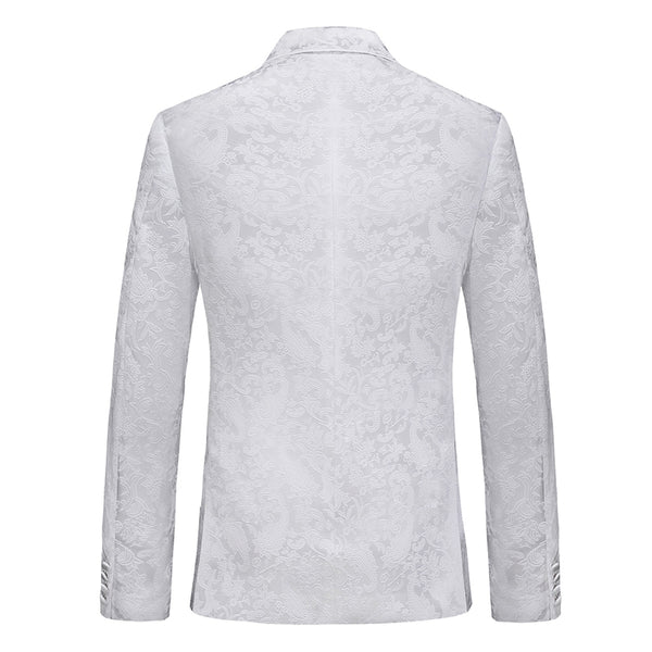 Tailored Fit Peaked Lapel Double Breasted Six-Buttons Jacquard 2 Piece Men's Party Suits