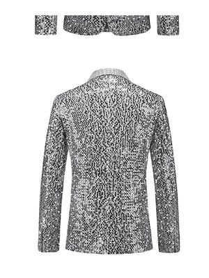 Tailored Fit Notched Lapel Single Breasted One-Button Men's Party Jacket With Sequins