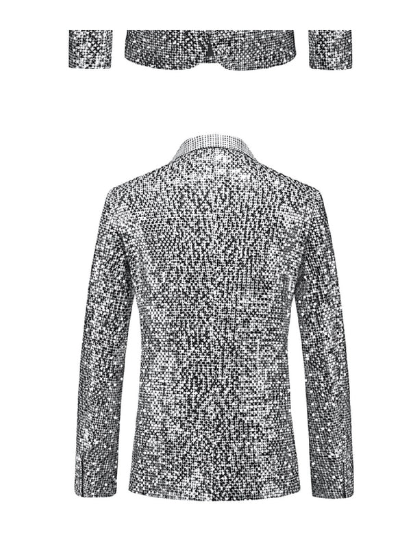 Tailored Fit Notched Lapel Single Breasted One-Button Men's Party Jacket With Sequins
