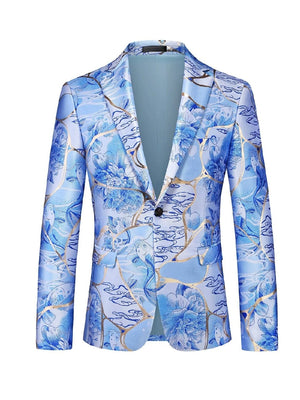 Tailored Fit Notched Lapel Single Breasted One-Button Printed Men's Party Jacket