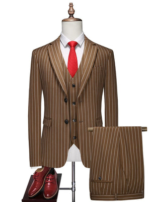 Tailored Fit Single Breasted One-button 3 Pieces Stripe print Men's Wedding Suits