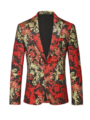 Tailored Fit Lapel Single Breasted One-Button Printed Men's Party Jacket